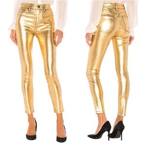 7 For All Mankind High-Rise Metallic Ankle Jeans Liquid Gold Size 30 Vegas Party